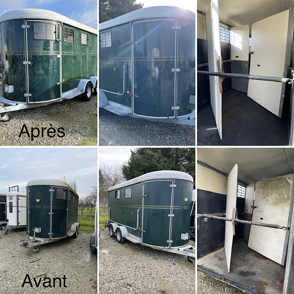 Photos avant / après d'un nettoyage d'un van vert