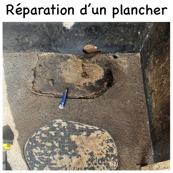 Photo de la réparation d'un plancher de van - étape 1