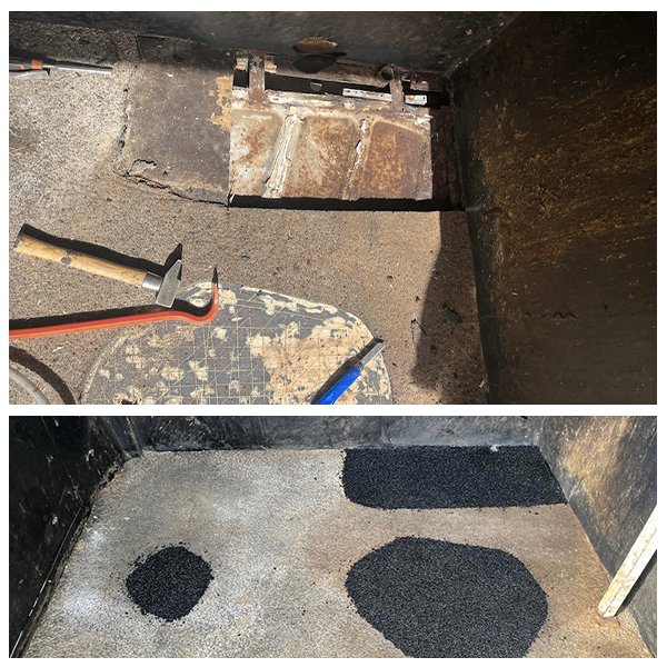 Réparation de plancher de van : avant / après